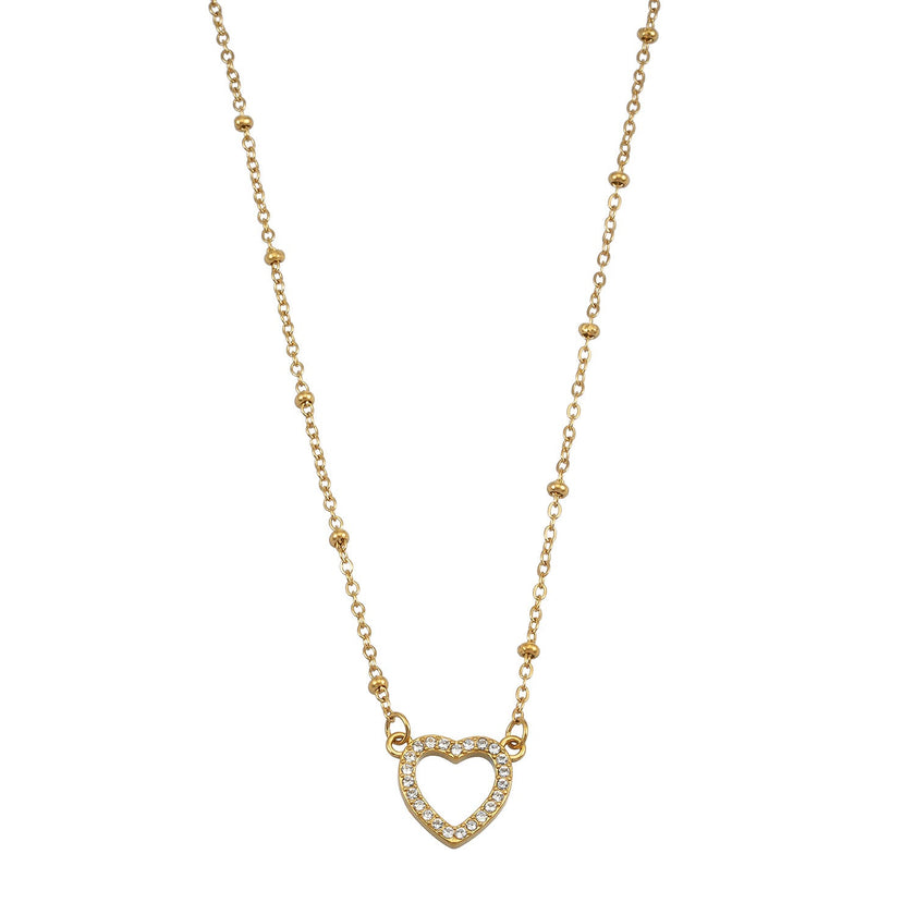 Style CHERISH Or : Chaîne perlée rehaussée d'un élégant pendentif en forme de cœur pavé.