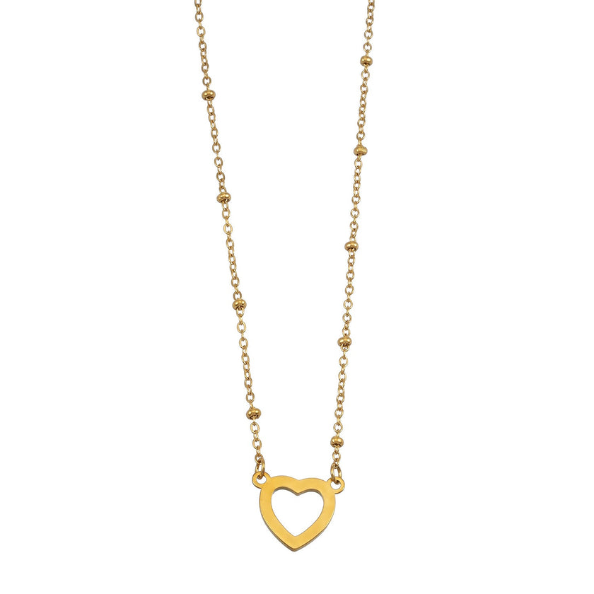 Style CHERISH Or : Chaîne perlée rehaussée d'un élégant pendentif en forme de cœur pavé.