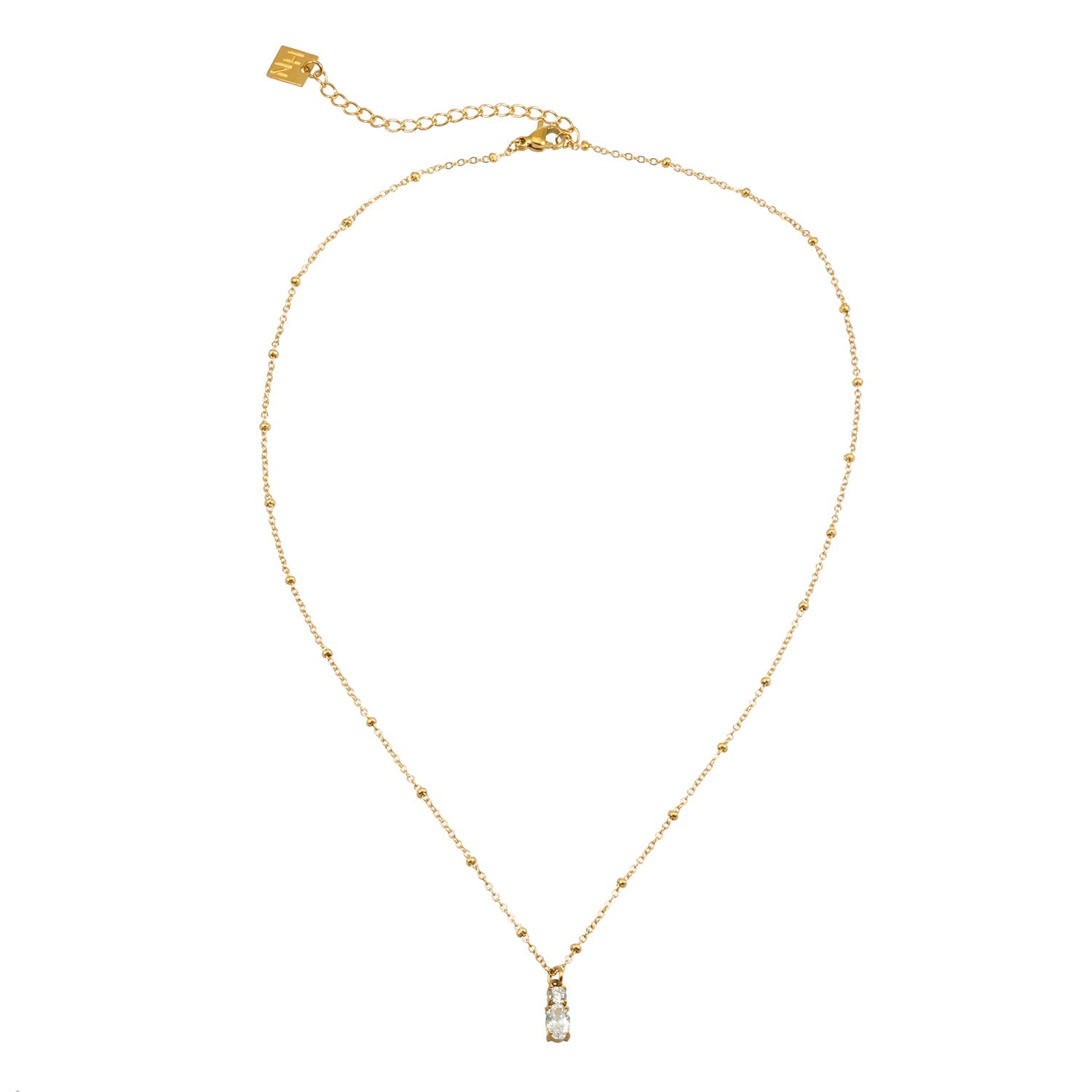 CABBANA Gold:  A Duo Set of Zirconia Charm Pendants on a Beaded Chain Necklace