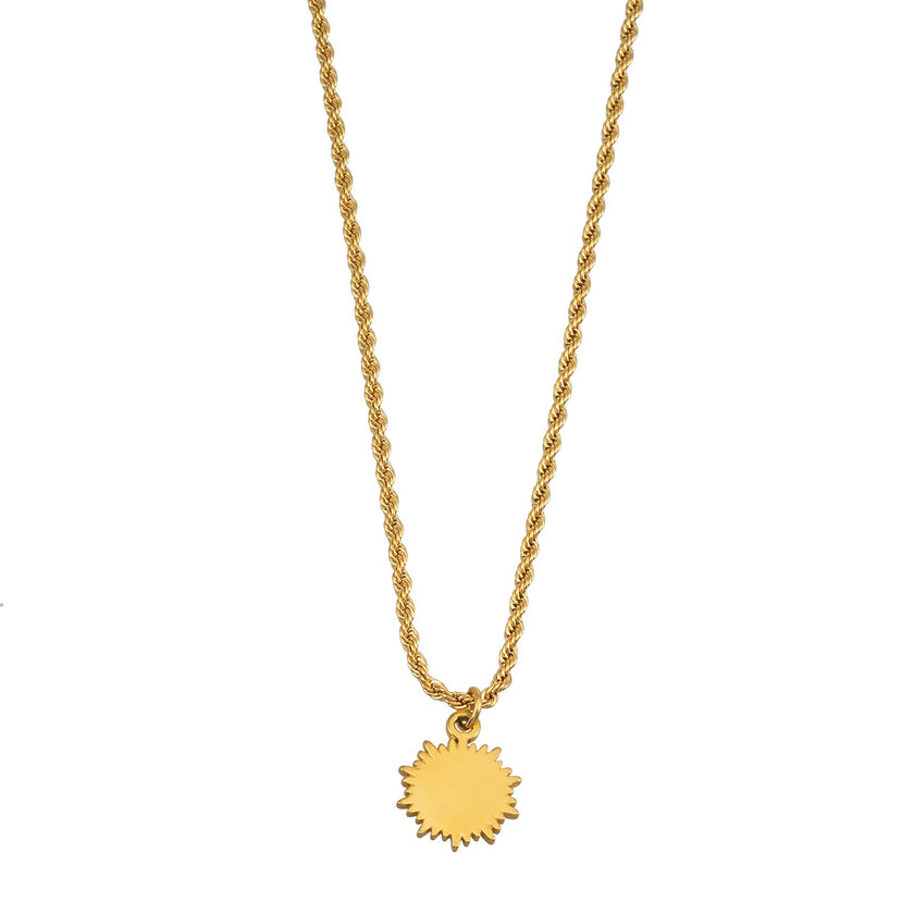 ISA Gold: Rope Chain Necklace with Pavé Zirconia Radiant Sun Pendant