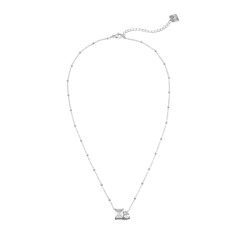 MAFFINA Argent (Or Blanc) : Collier délicat à maillons avec pendentif à double zircone.