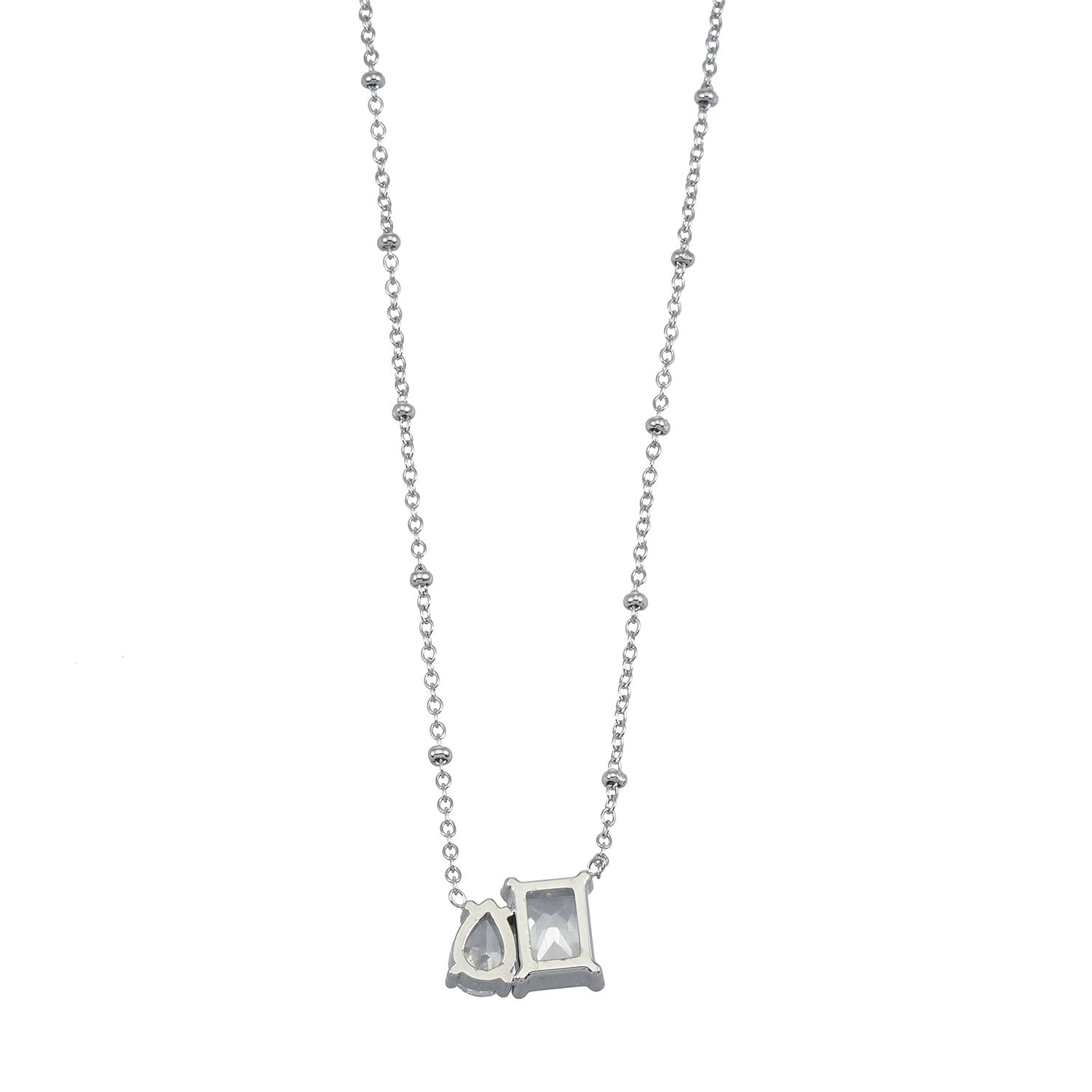 MAFFINA Argent (Or Blanc) : Collier délicat à maillons avec pendentif à double zircone.
