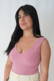 Bodysuit en rib col en V rose