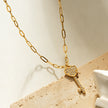 JAZRINA Gold: Pavé Key & Heart Pendant on a Paper Clip Chain Necklace