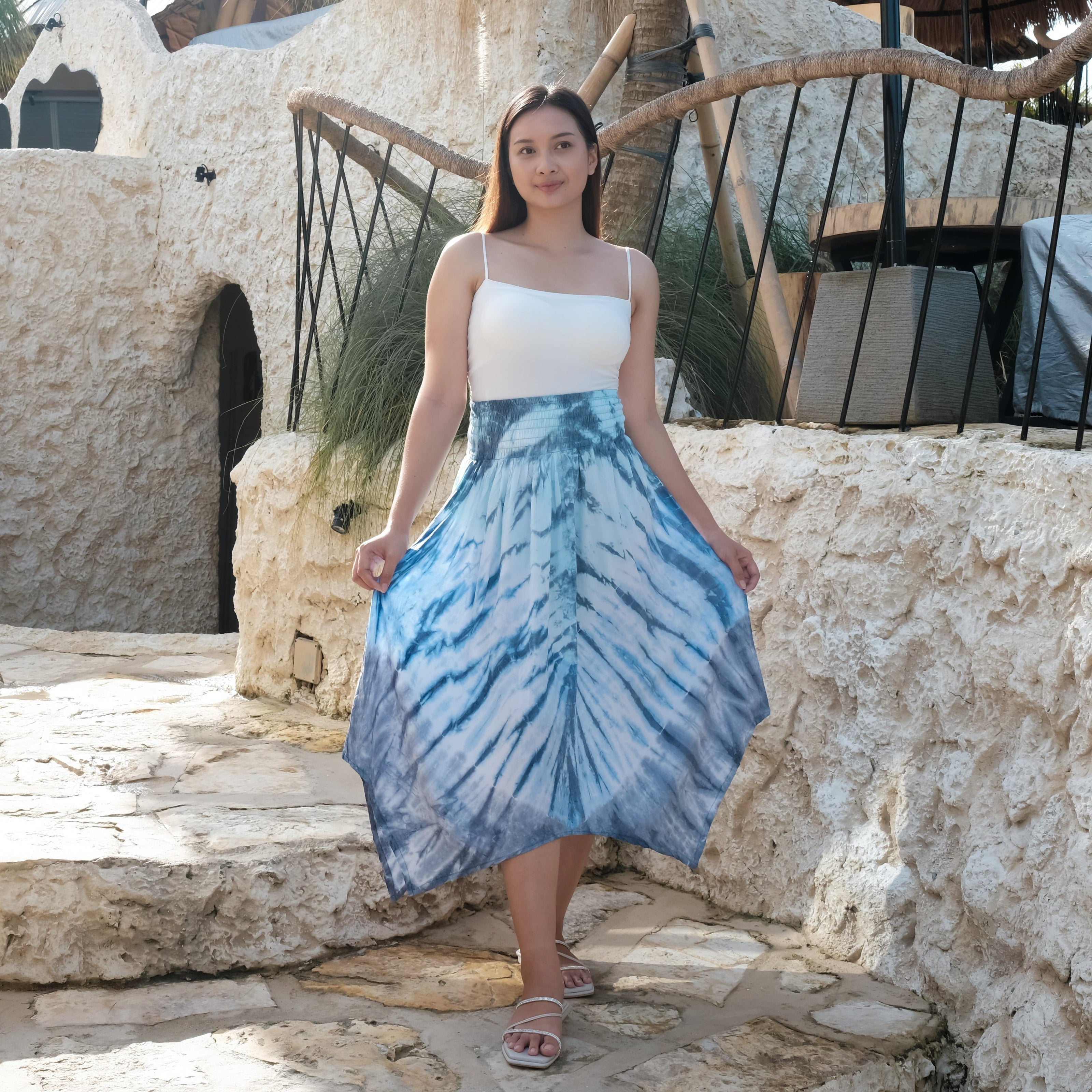 Bone Tie Dye Handkerchief Skirt - Blue
