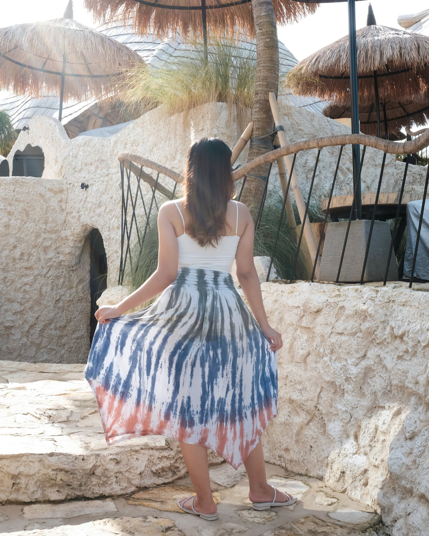 Bone Tie Dye Handkerchief Skirt - Olive, Denim & Peach