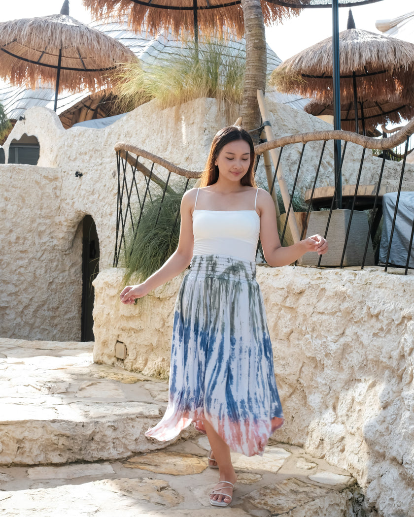 Bone Tie Dye Handkerchief Skirt - Olive, Denim & Peach