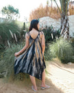 Abstract Tie Dye Handkerchief Dress -  Grey & Gold