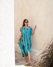 Abstract Tie Dye Design Kaftan Dress - Blue & Grey