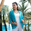 Leaf Print Short Kimono - Mint & Grey