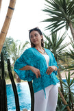 Leaf Print Short Kimono - Mint & Grey