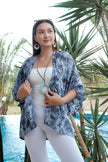 Fern Print Short Kimono - Grey