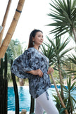 Fern Print Short Kimono - Grey