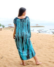 Abstract Tie Dye Design Kaftan Dress - Blue & Grey