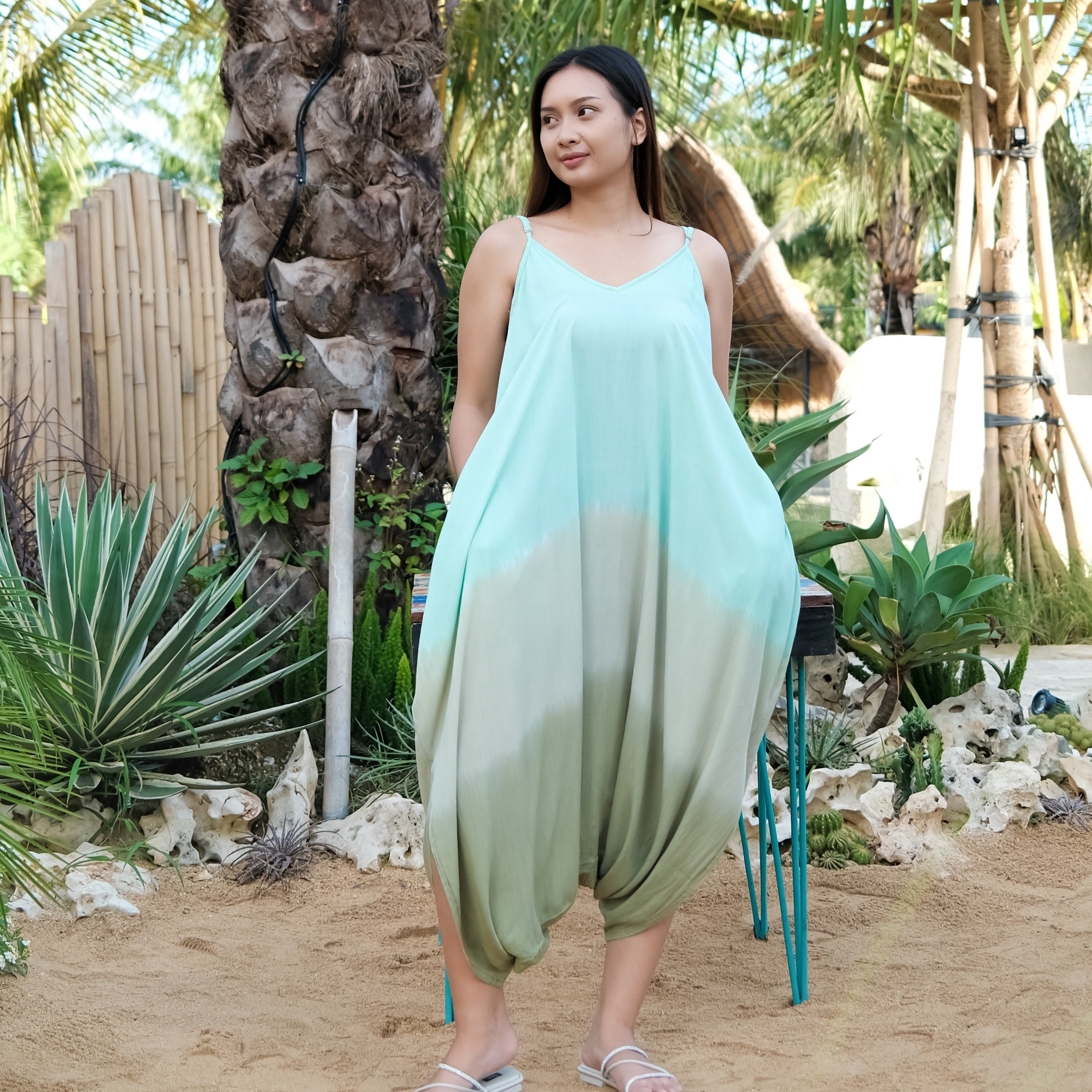 Ombre Three Colour Romper - Green Shades