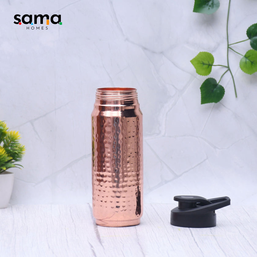 Pure Copper Water Bottle 750ml – Hand-Hammered Ayurvedic Vessel with Leak-Proof Cap