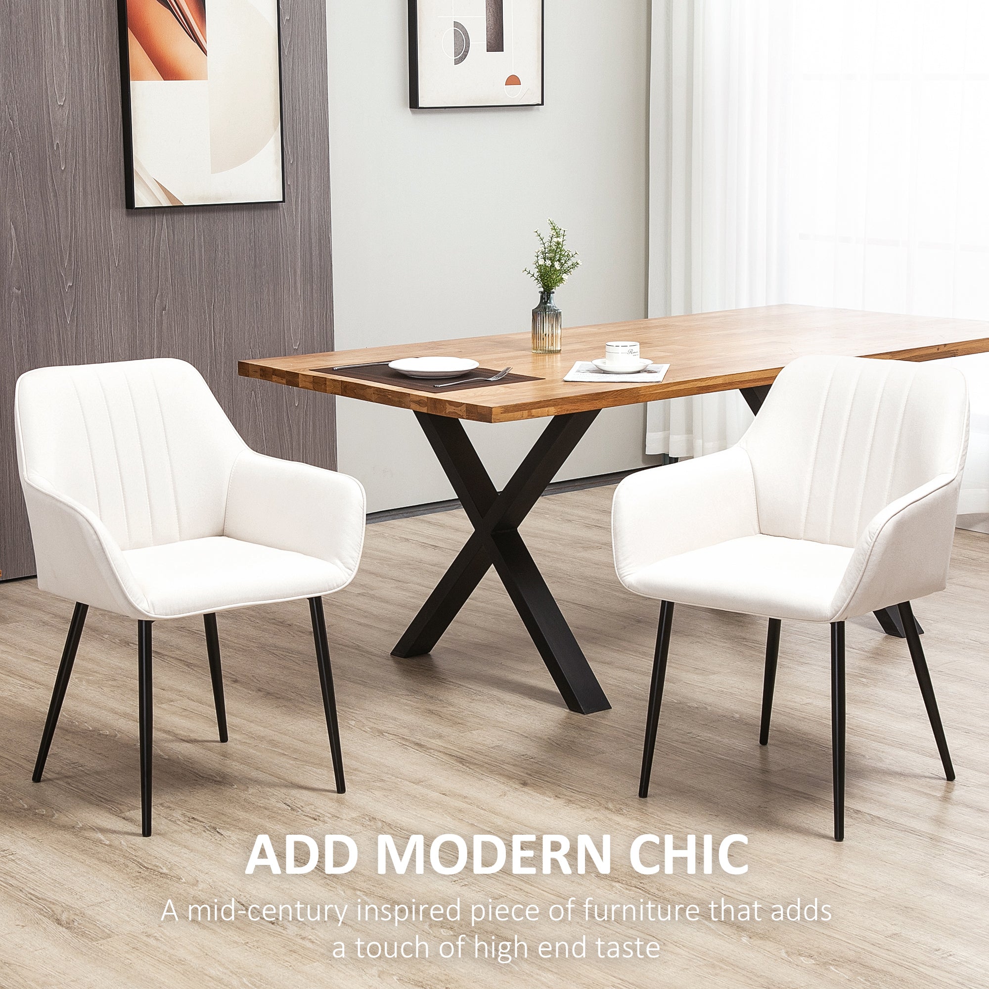 Robbie Modern Dining Chairs Set of 2 with Armrest-Beige