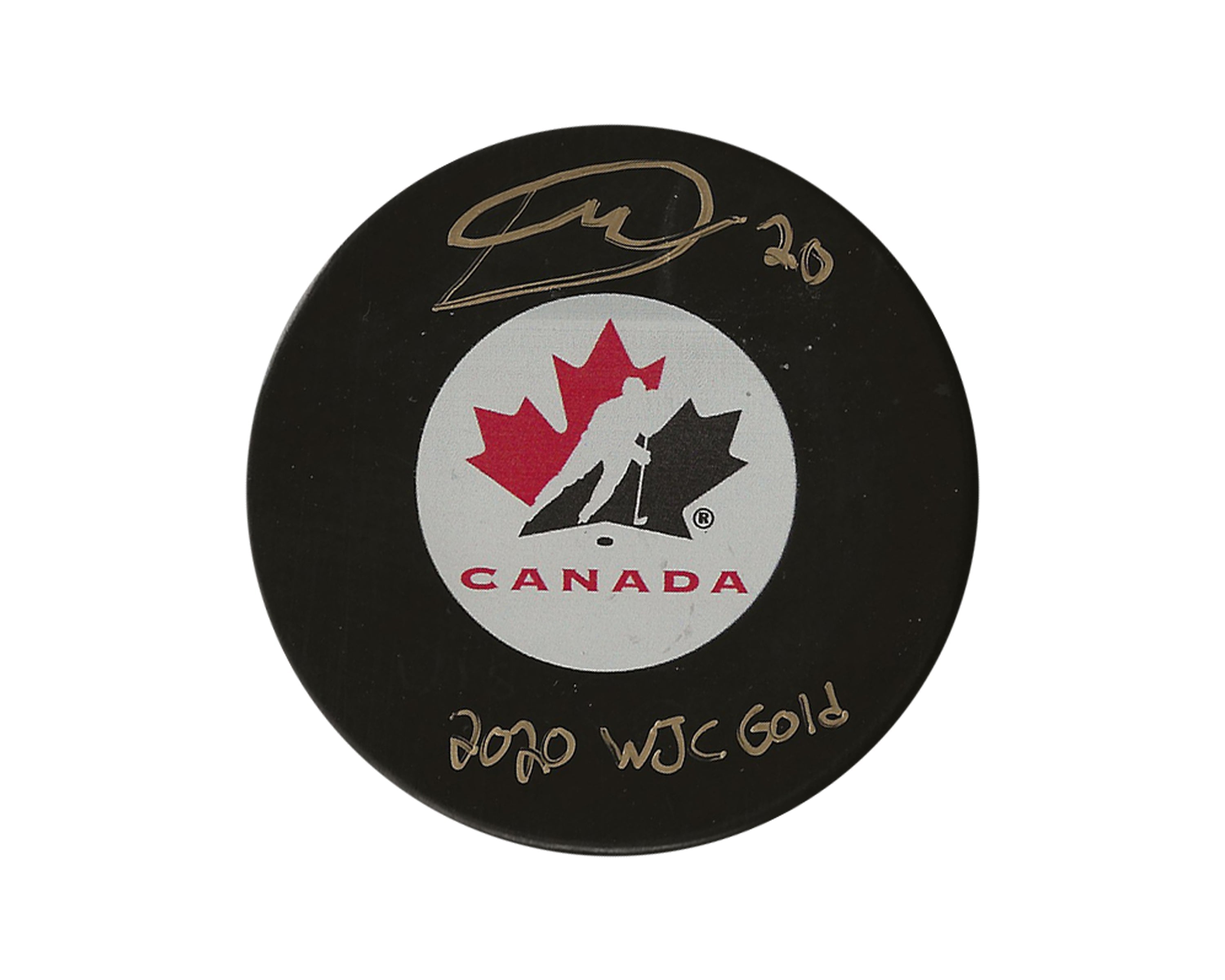 Dawson Mercer Autographed Team Canada Autograph Model Puck Inscribed 