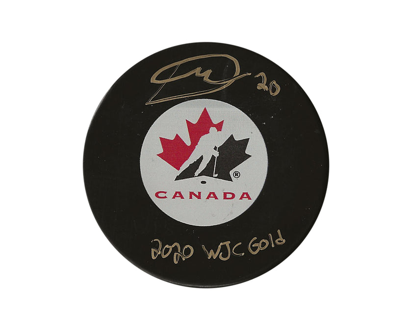 Dawson Mercer Autographed Team Canada Autograph Model Puck Inscribed 