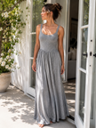 Dawn – Sleeveless Silky Jersey Flowing Maxi Dress In Grey