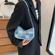 Denim Shoulder Simple Plaid Patchwork Underarm Women Bag