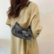 Denim Shoulder Simple Plaid Patchwork Underarm Women Bag