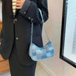 Denim Shoulder Simple Plaid Patchwork Underarm Women Bag