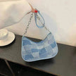 Denim Shoulder Simple Plaid Patchwork Underarm Women Bag