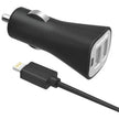 Digipower - Digipower Car Charger 3.4amp InstaSense 2 Port USB-A with 3ft Lightning to USB-A MFI Cable - Black