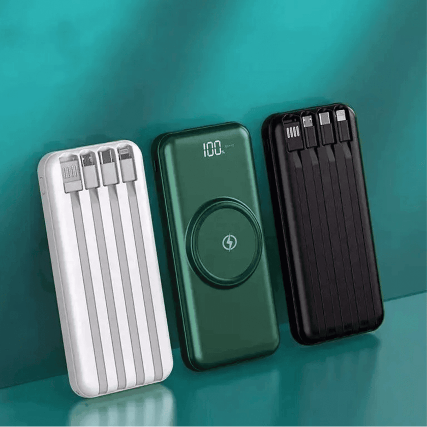 TUTT 30,000mAh Wireless Portable Charger Power Bank with Built-in 4 Cable, 6 Outputs & 3 Inputs Fast Charging External Power USB-C Battery Pack, LED Display