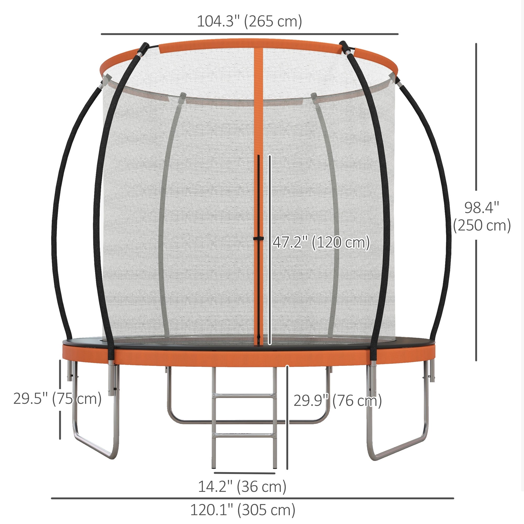 Soozier 10ft Outdoor Trampoline with Enclosure Net, Ladder - Fitness Trampoline for Teens, Adults