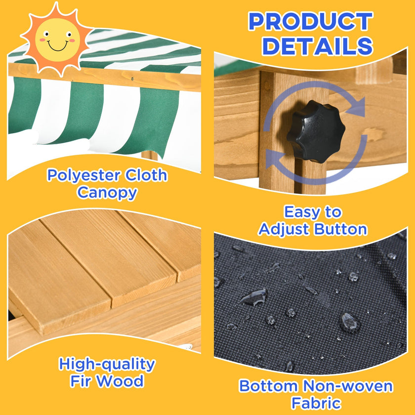 Outsunny Kids Sandbox Wooden with Cover Adjustable Canopy Foldable Bench Seats Sand Play Light Brown