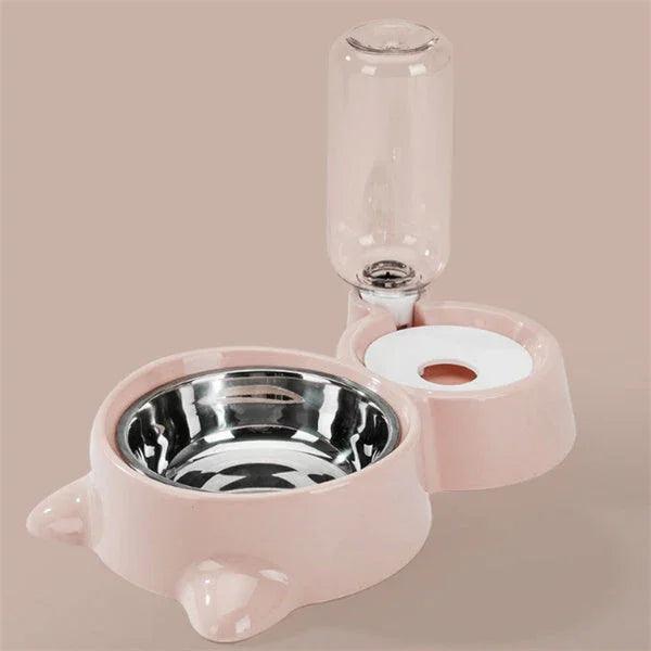 Dog Bowl with Automatic Water Refill Bottle — Stainless Steel Pet Feeding Station