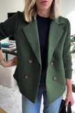 Double Breasted Lapel Jacket Fashion Knitted Sleeves Splicing Design Coat Outerwear