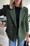 Double Breasted Lapel Jacket Fashion Knitted Sleeves Splicing Design Coat Outerwear