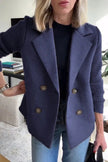Double Breasted Lapel Jacket Fashion Knitted Sleeves Splicing Design Coat Outerwear