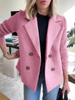 Double Breasted Lapel Jacket Fashion Knitted Sleeves Splicing Design Coat Outerwear