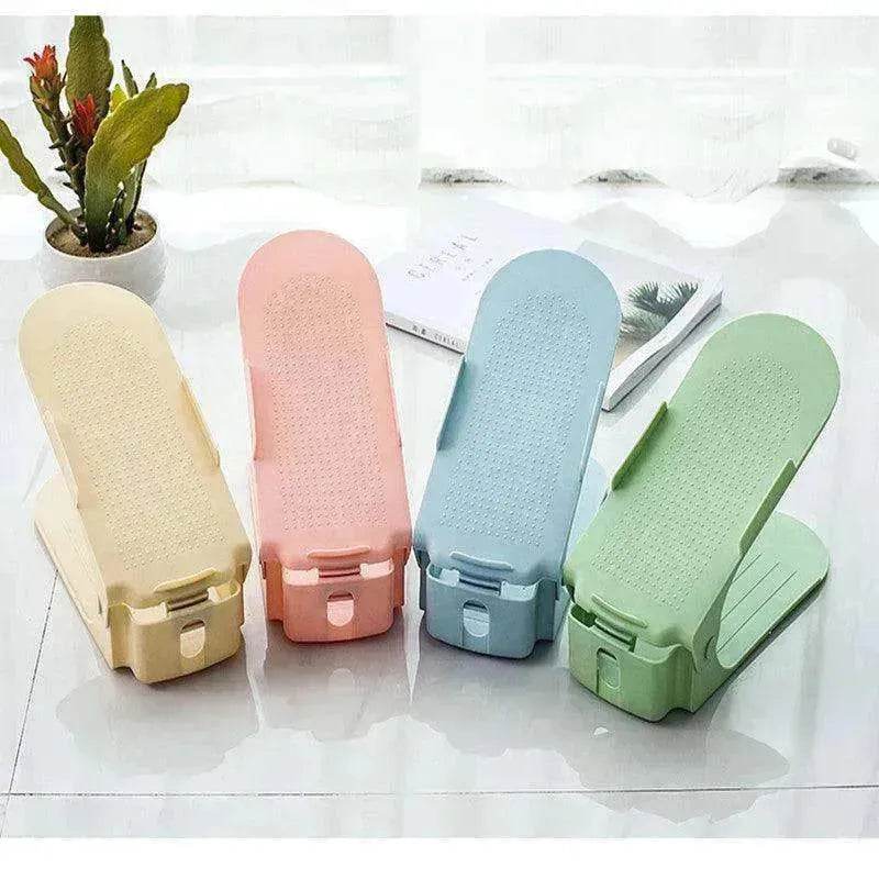 Double Stackable Shoes Shelf Storage Plastic Adjustable Shoes Rack Cabinets