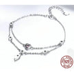 Sterling Silver Double Layer Bracelet with Pink CZ Hearts
