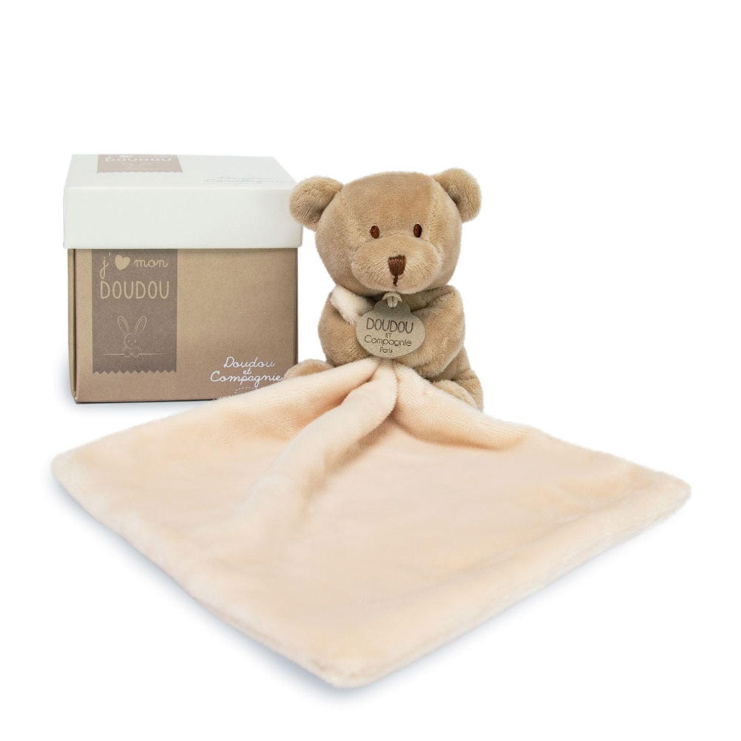 Doudou - Mouchoir en forme d'ours dans une boîte fleurie 10 cm
