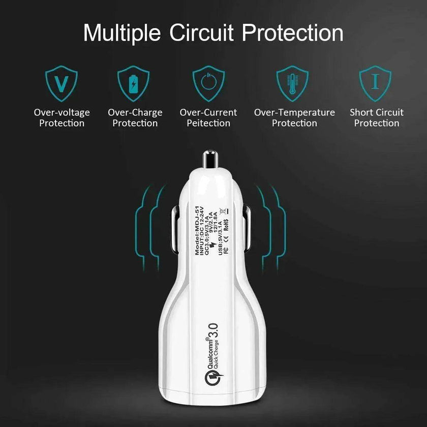 Dual USB Car Charger Qualcomm QC 3.0 Fast Charging Adapter
