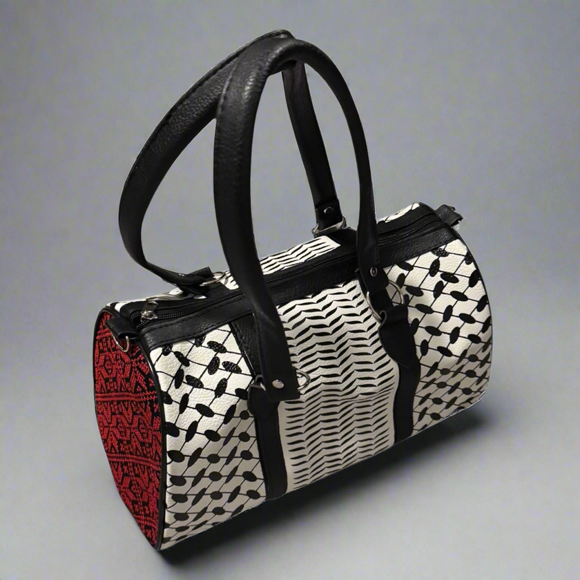 Handcrafted Palestinian Kufiya & Tatreez Duffle Bag