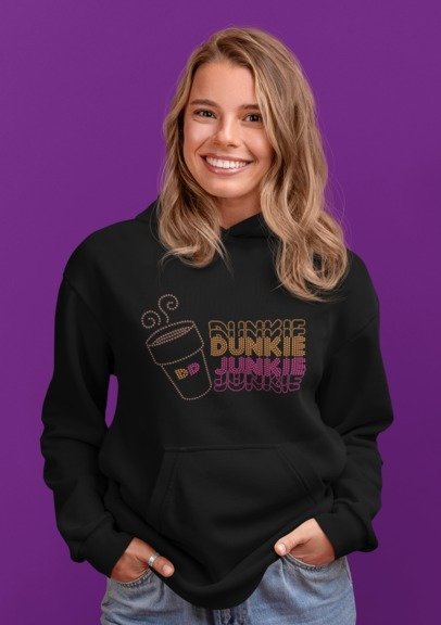 Dunkin Junkie Rhinestone Shirt – Coffee Lover Sparkle Bling Tee | Blingdazzel