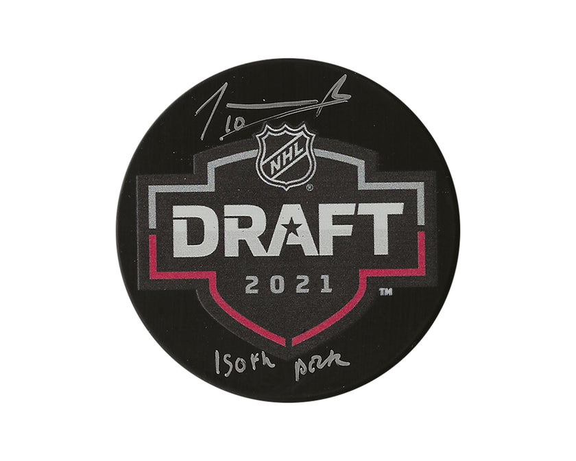 Joshua Roy Autographed 2021 NHL Draft Puck Inscribed 