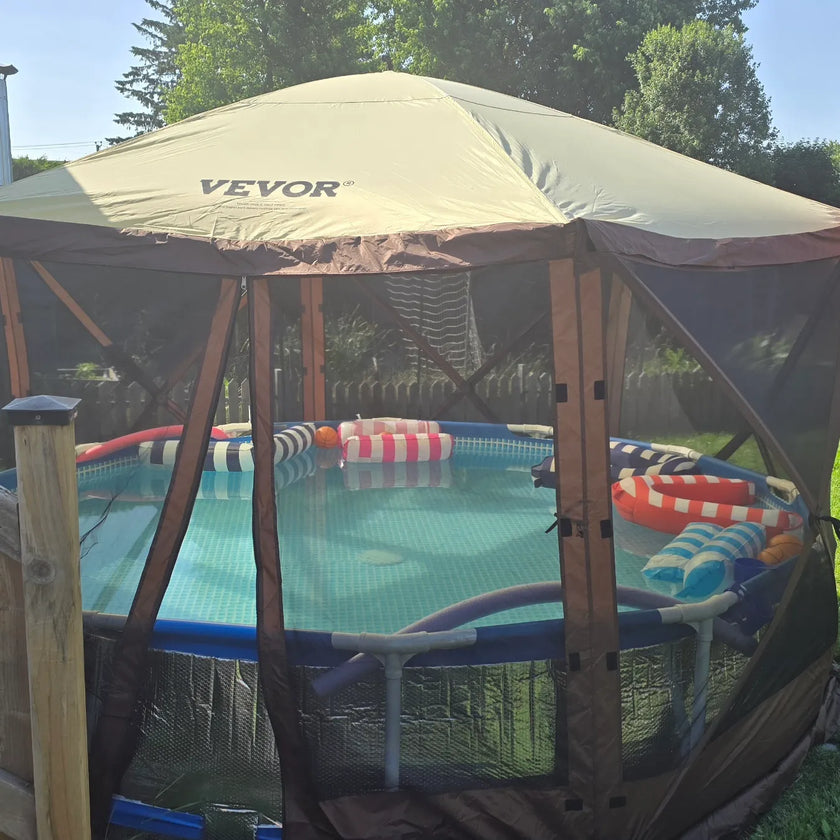 VEVOR Gazebo Screen Tent, 10 x 10 ft, 6 Sided Pop-up Camping Canopy Shelter Tent with Mesh Windows, Portable Carry Bag, Ground Stakes, Large Shade Tents for Outdoor Camping, Lawn and Backyard