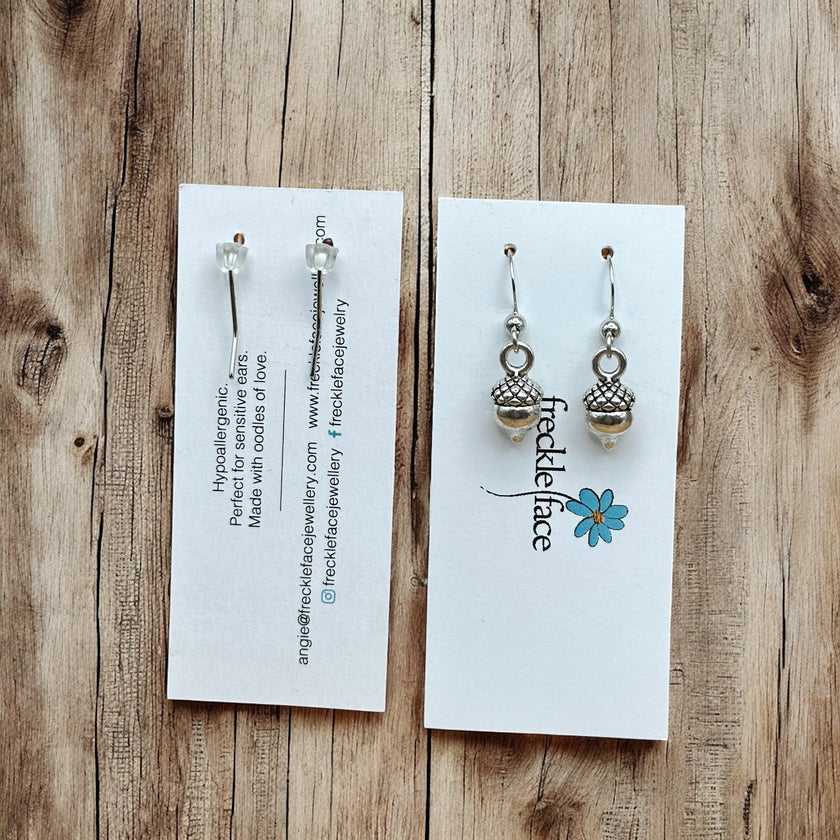 Simple Acorn Earrings – Minimalist Autumn-Inspired Earrings in Mixed Metals