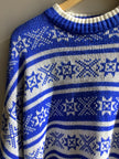 Vintage 80s Blue & White Fair Isle Knit Sweater