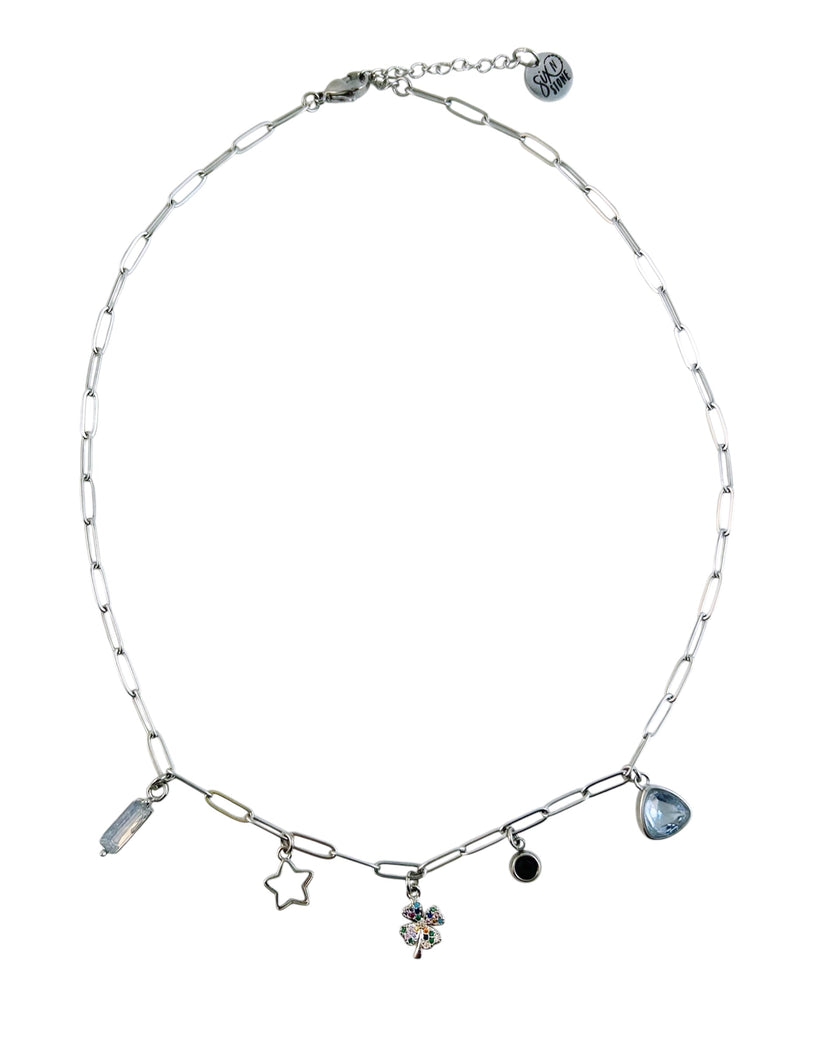 Four Leaf Clover Charm Necklace - Silver