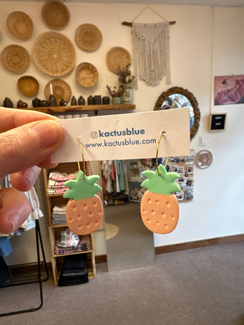 Kactus Blue Pineapple Clay Earrings