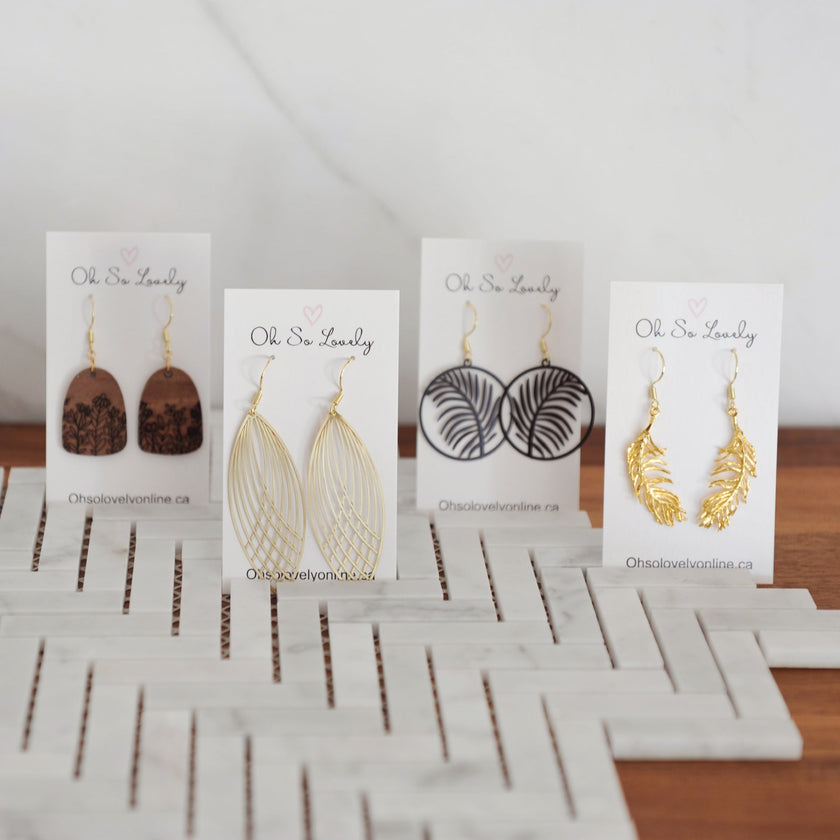 Noor Black Tropical Leaf Drop Earrings 